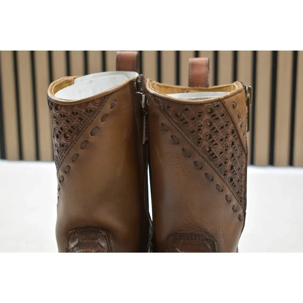 Cuadra Men's Honey Python Skin Laser Woven Zip Leather Boot CU425 US Size 6 EE